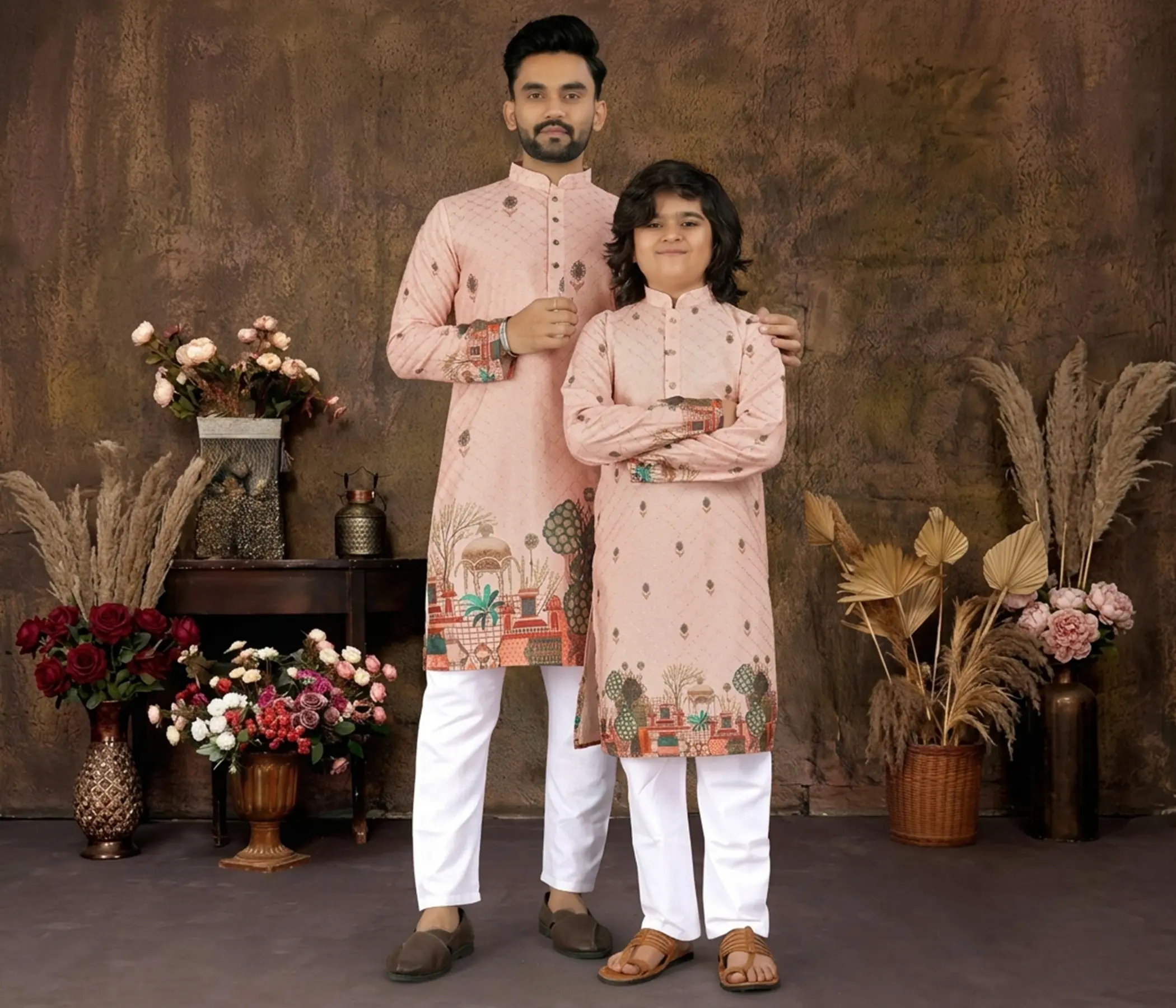 Father Son Matching Kurta Pajama Set | Twinning Heritage Handpainted Ethnic Wear